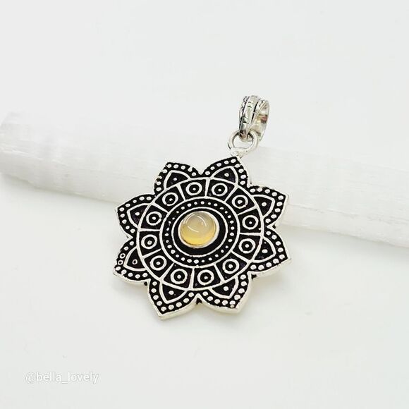 Geometric Tribal Flower of Life Agate Ethnic Handmade Pendant Jewelry 1.8" - Picture 4 of 5